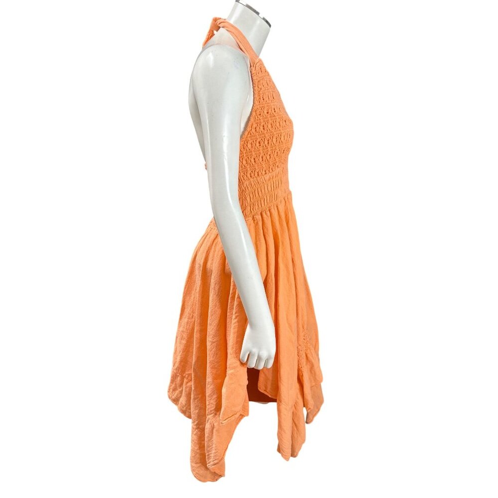 Orange Halter Dress Crochet Embroidered Boho Summer Resort Vacation Beach Vibes - Picture 5 of 8